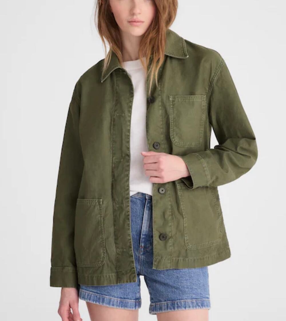 Madewell Garment Dyed Chore Jacket Small Olive Green Utility Workwear Cotton